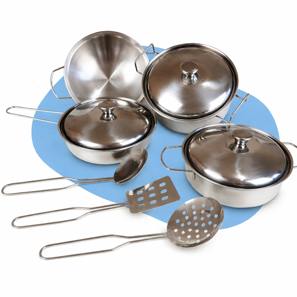 Imagem Jogo Cozinha Panelinhas Inox Brinquedo Infantil Pedagógico Faz de Conta Chef Aprendizado Diversão