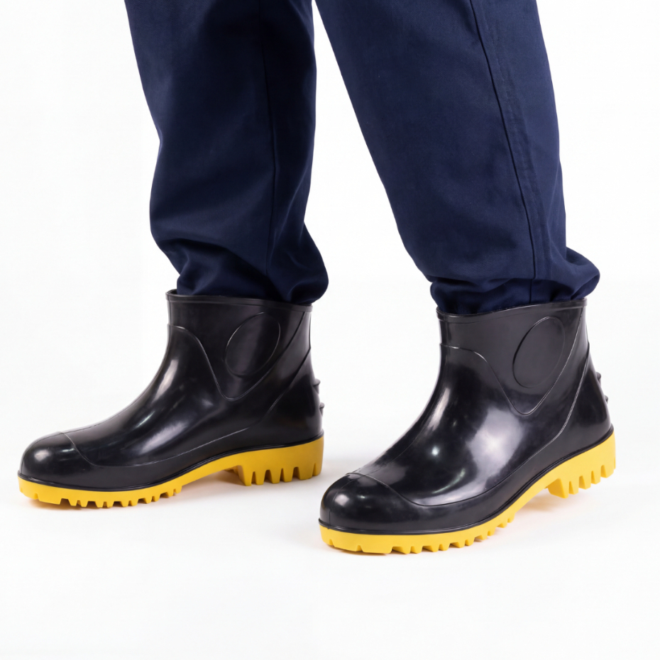 Galocha Bota PVC Impermeável Antiderrapante Cano Curto CA EPI Motoboy Chuva Limpeza Faxina Trabalho Preto Amarelo