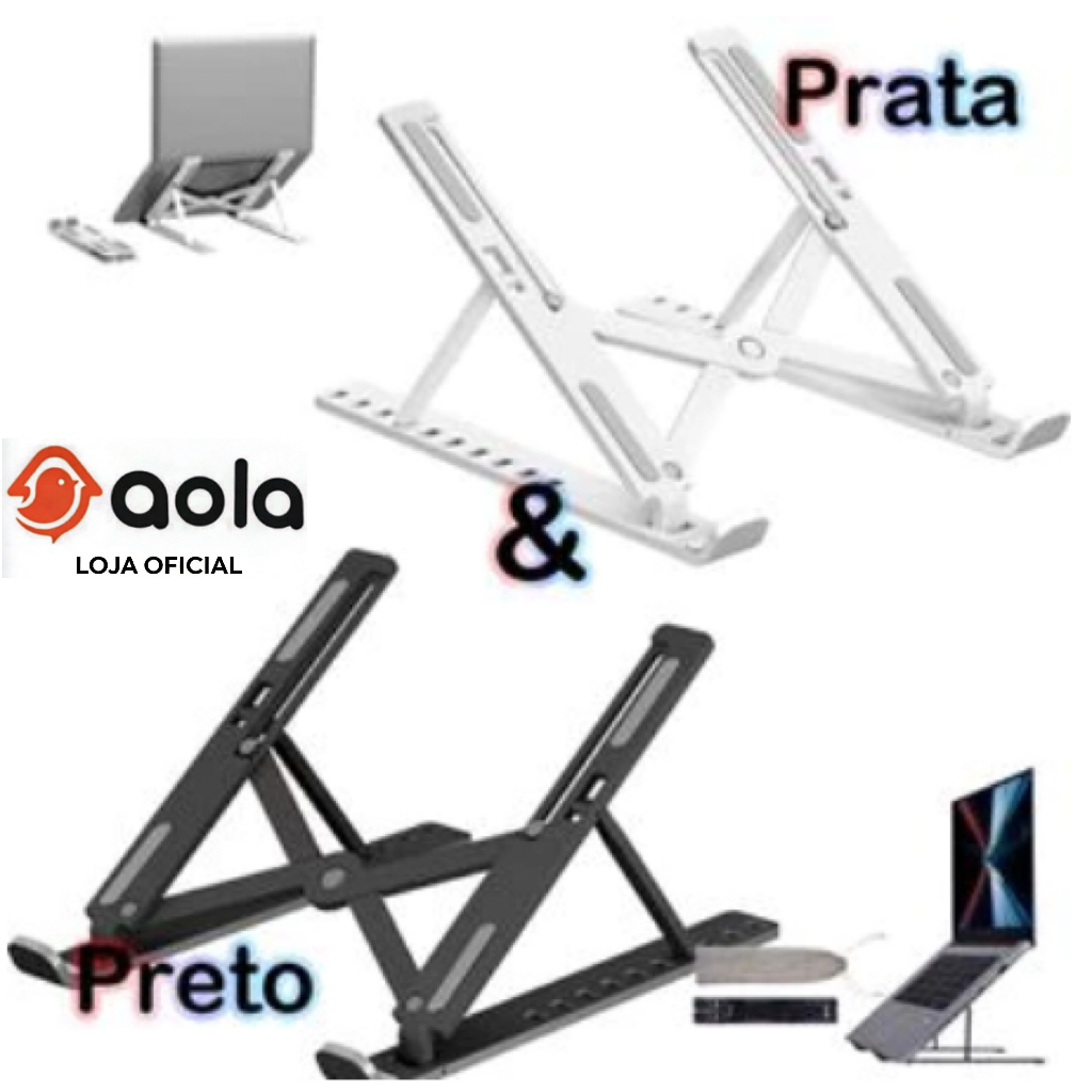 Suporte Metálico Ergonômico para Notebook Tablet e Macbook Base Dobrável de Alumínio em Oferta na Shopee