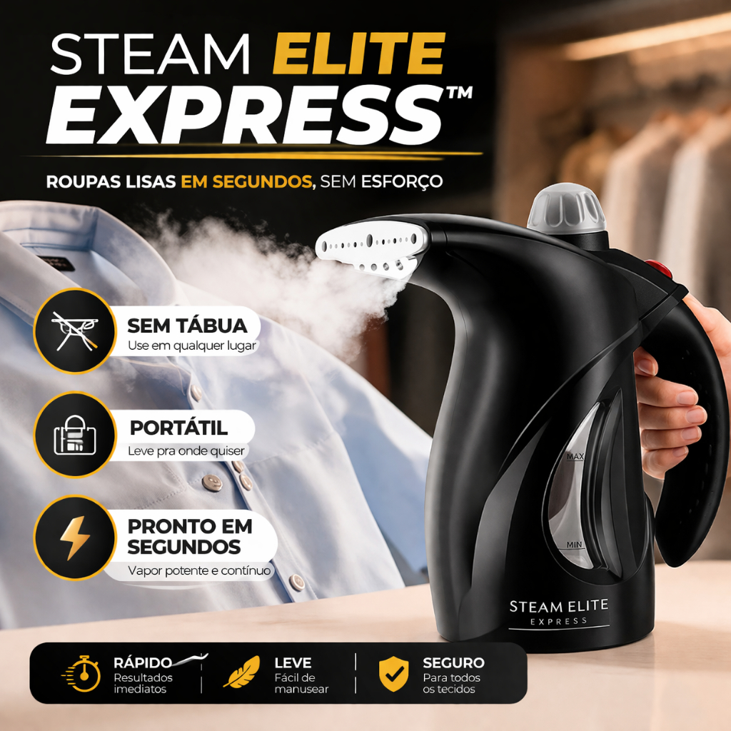 Steam Elite Express Vaporizador Portátil 127V - Passadeira a Vapor de Roupas - Tira Amassados Rápido