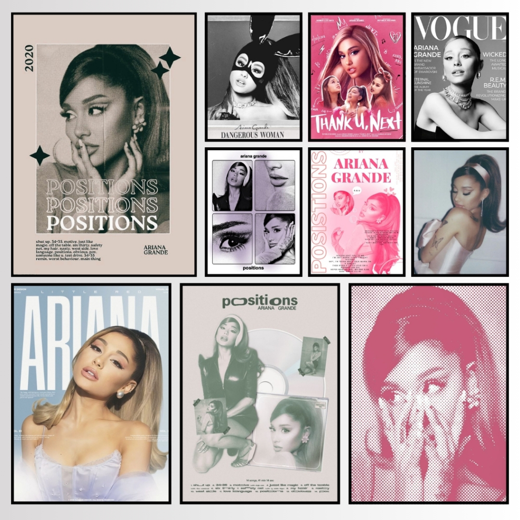 Quadro ou Poster ADESIVO Quadrinho Decorativo 20x30 Ariana Grande Álbuns Famosa Pop Plaquinha MDF