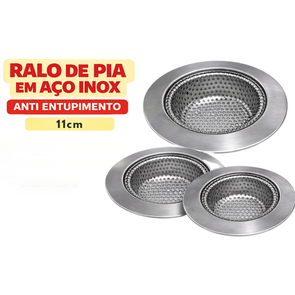 Kit 5 Ralo de Pia 11cm Aço Inox Filtro Peneira para Pia de Cozinha Banheiro Tanque Protetor de Ralo Universal