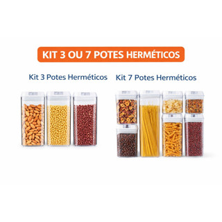 ✨ Kit 3 ou 7 Potes Herméticos Acrílico Transparente Organizador Cozinha Mantimentos Multiuso