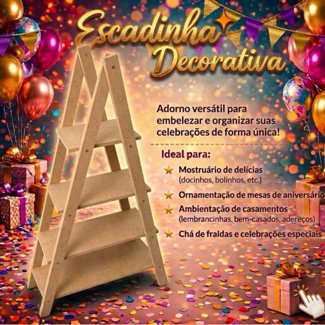 Escadinha Decorativa MDF – Suporte para Doces, Festas e Ornamentação de Mesa | Expositor Elegante e Versátil