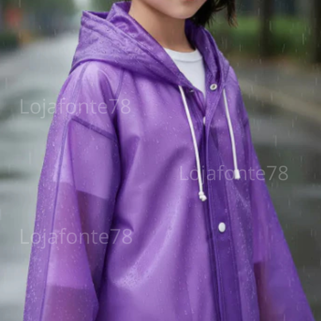 Capa Chuva Adolescente Impermeável Grossa e Longa em VInil Unissex Capuz Confortável ref: TY875