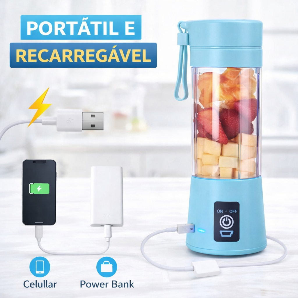 Mini Liquidificador Portátil USB Recarregável 380ml Shake Smoothie Mixer 4 Lâminas