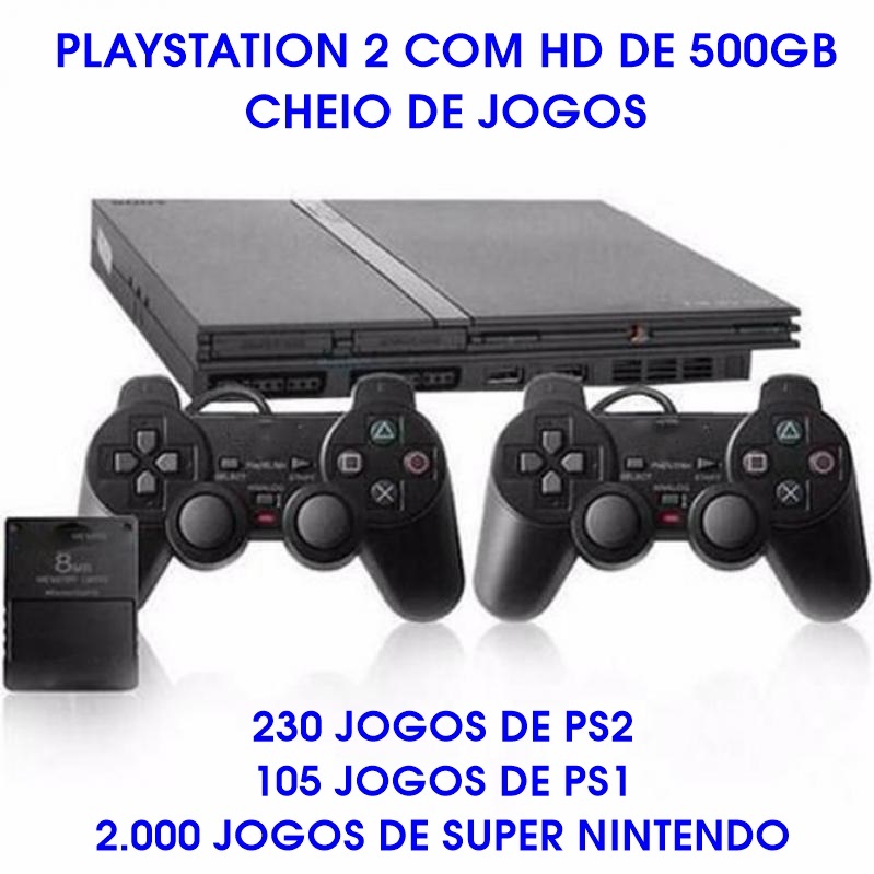 PlayStation 2 Com HD 500GB Cheio de Jogos+ 2 Controles + Garantia