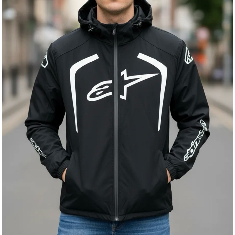 jaqueta corta vento masculina capuz removível forrada estilo motociclista