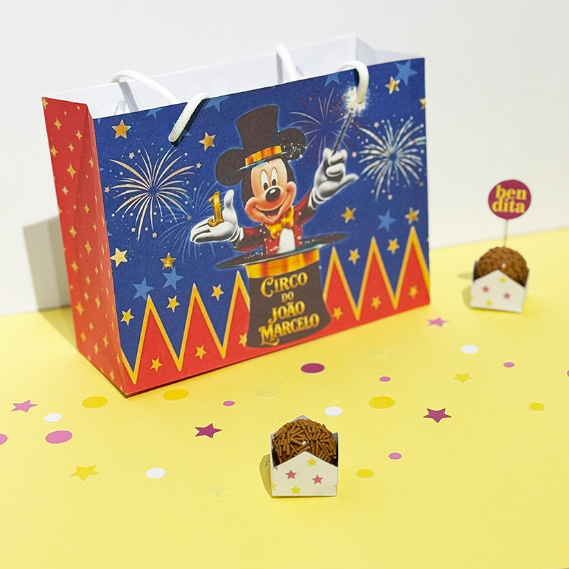 PEGUE E MONTE | Sacolinha Personalizada Circo do Mickey | Lembrancinha Caixinha Mickey
