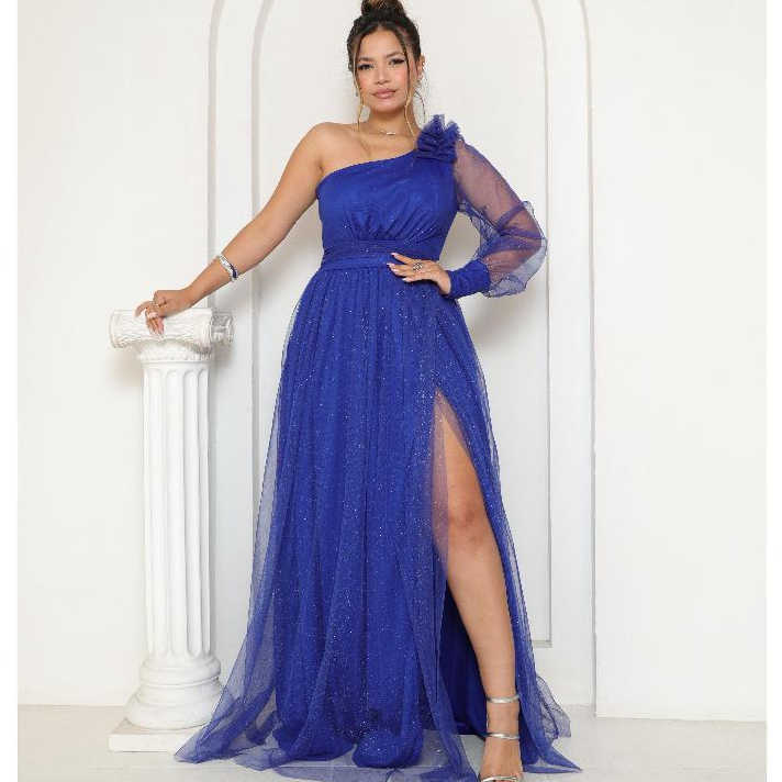vestido feminino longo de Festa com Fenda Um Ombro Brilho Elegante Madrinha Casamento madrinha