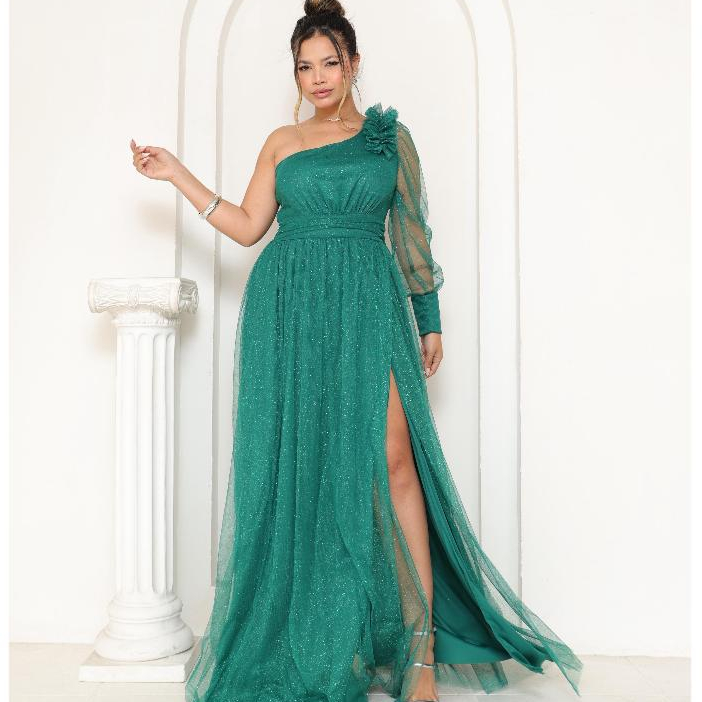 vestido longo feminino com Fenda e Brilho Festa, Casamento, Madrinha, Formatura, Look de Gala