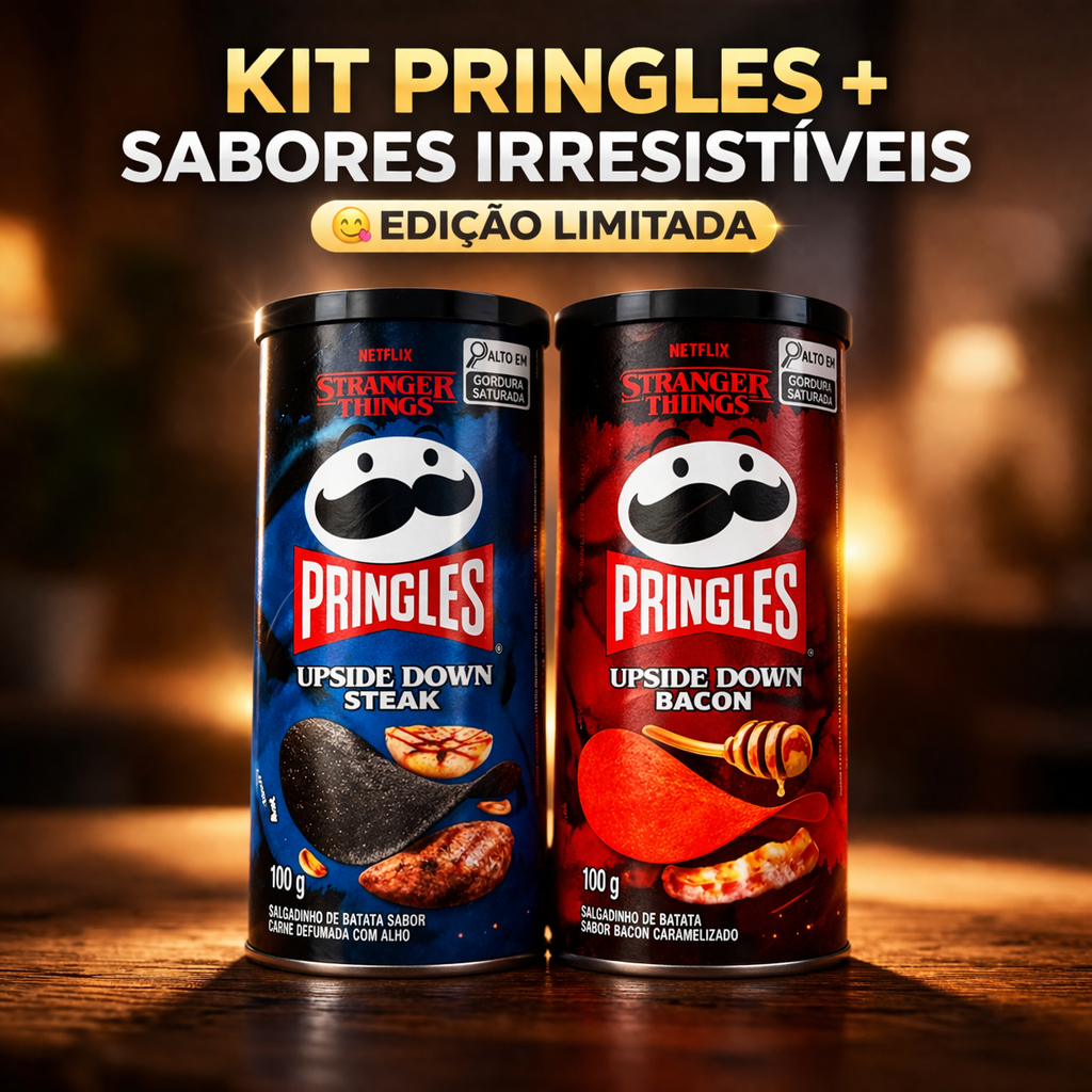 Batata Pringles Kit com 2 Sabores Bacon e Steak Stranger Things Edição Limitada