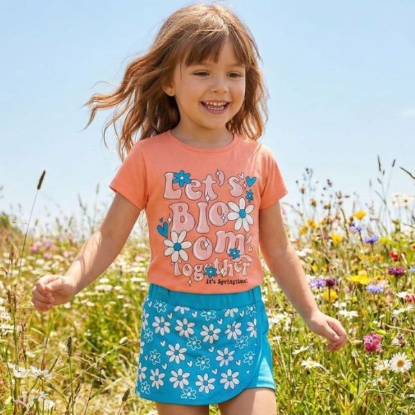 Conjunto Infantil Juvenil  Verão Roupa Menina Blusa Flores e Shorts Saia Estampado Confortável