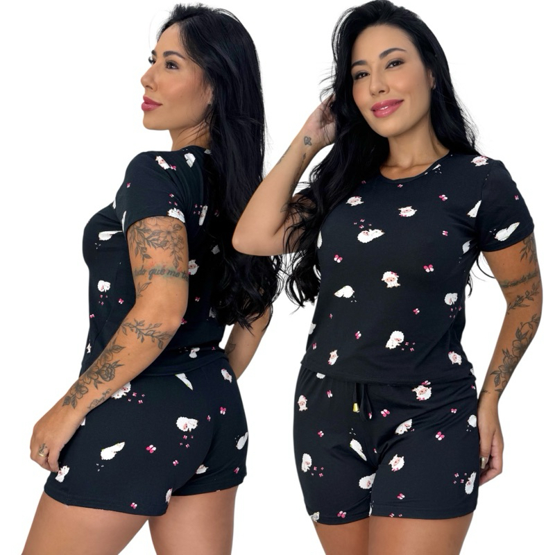 Pijama Baby Dool Suede Estampado Short Dool Verão Feminino