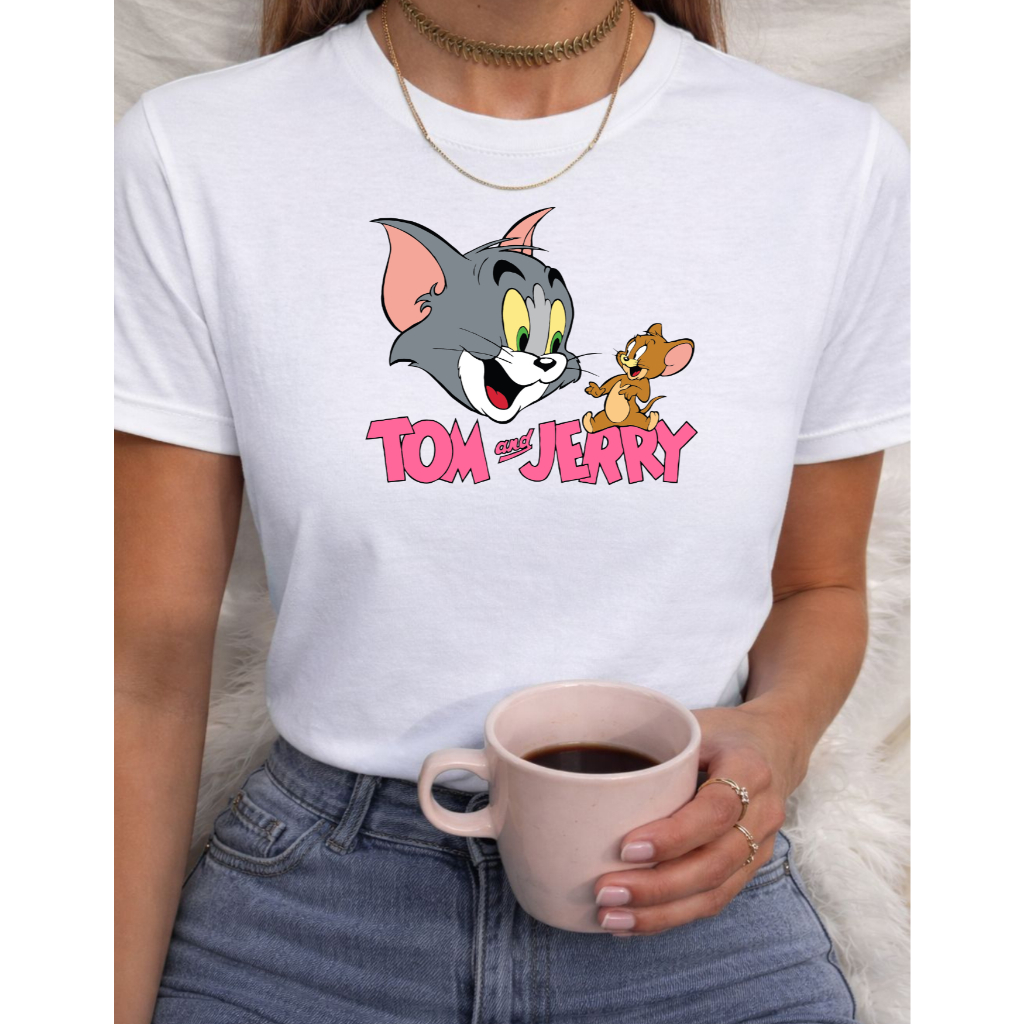 Camiseta Feminina Tom e Jerry Estampada Algodão Premium Casual Moda Geek Confortável 2026 tendencia
