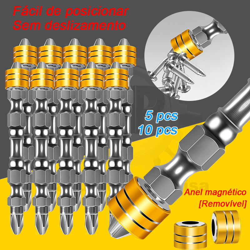 Kit 10/5 Peças Bits Ponteira Ph2 Magnética 65mm Aço S2 Profissional