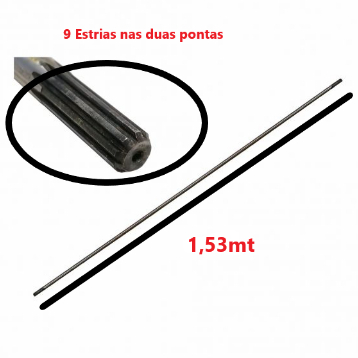 Eixo Cardan 8mm 9 Estrias 1,53m P/ Roçadeiras Toyama / Tekna / Kawashima / Buffalo / Terra