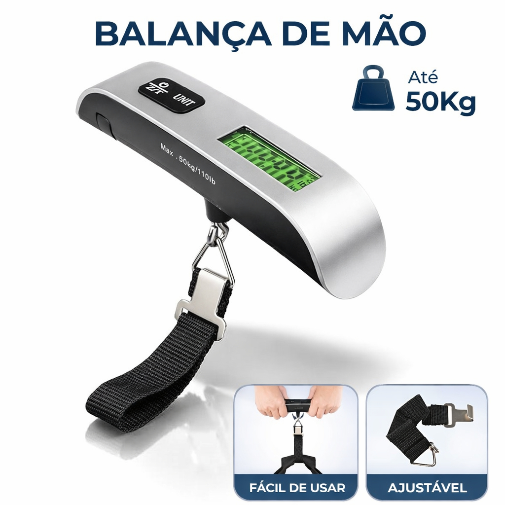 Imagem Balança de Mão Portátil Para Mala Portátil Suspensa Até 50kg Para Peixe Bagagem Viagem