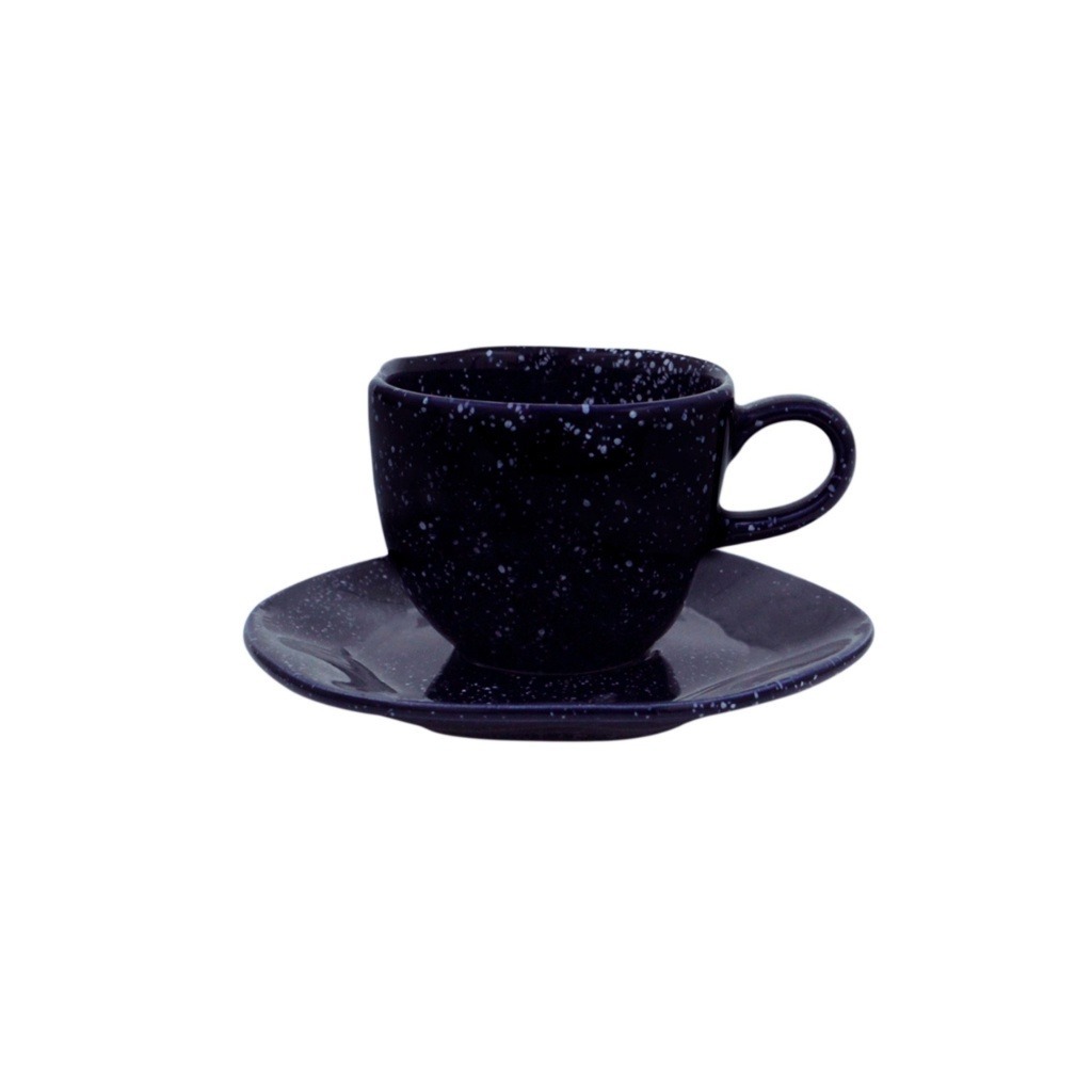 XÍCARA DE CHÁ COM PIRES PORCELANA RYO SAFIRA OXFORD 220ML ORGÂNICO ESMALTE REAGENTE FILETE MANUAL