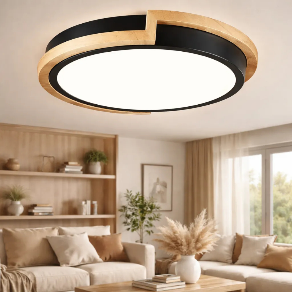 Plafon led amadeirado rustico moderno Minimalista redondo Preto(Blank) 3in1 bivolt(110v/220v) 40cm
