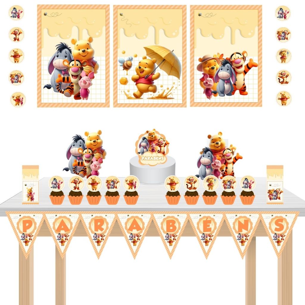 KIT festa - Kit só um Bolinho Urso Pooh Ursinho Pooh Aniversários Aniversário Mêsversários Mêsversário
