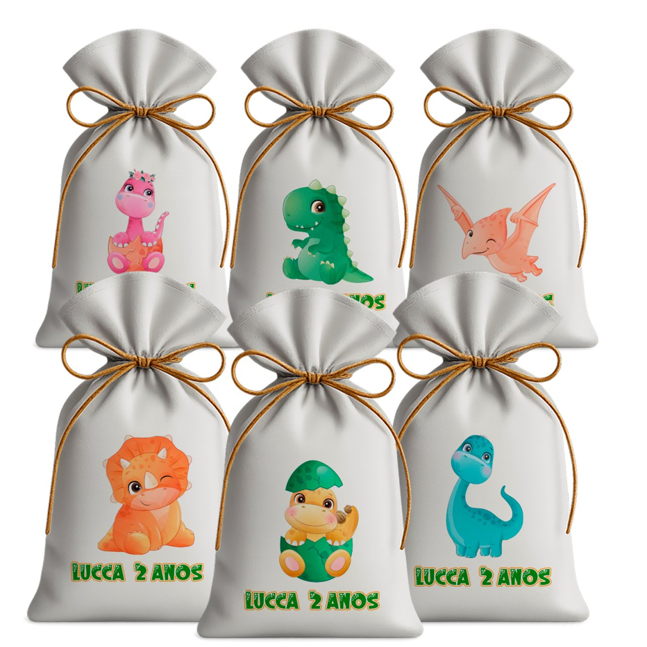 Saquinho Sacolinha Lembrancinha Festa Aniversário Infantil Tecido Personalizado Dinossauro Baby