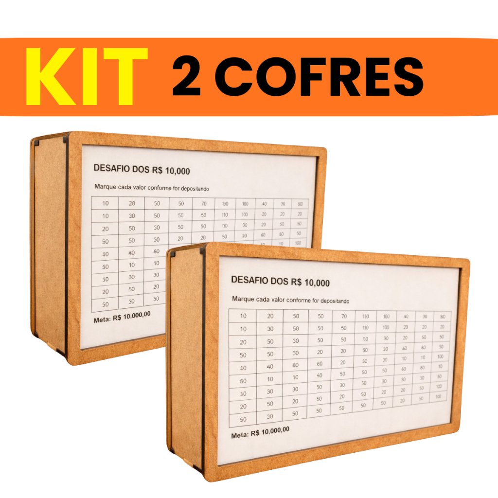 Kit 2 Cofres Desafio Dinheiro MDF Método Japonês Cofrinho Madeira Poupança