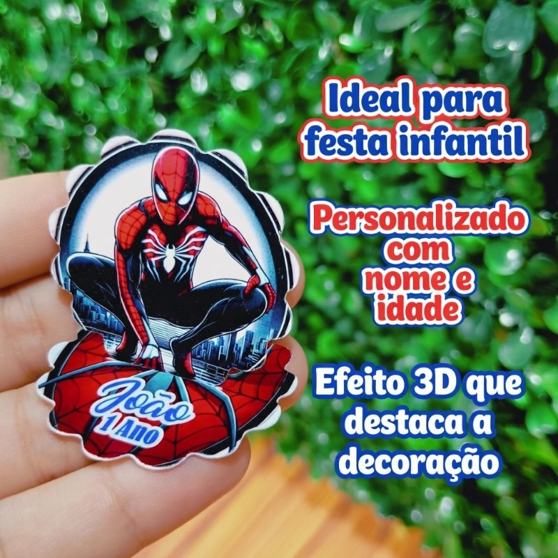 Aplique 3D Homem-Aranha para Caixinha Acrílica Personalizado - Ideal para Lembrancinha e Decoração de Festa Infantil