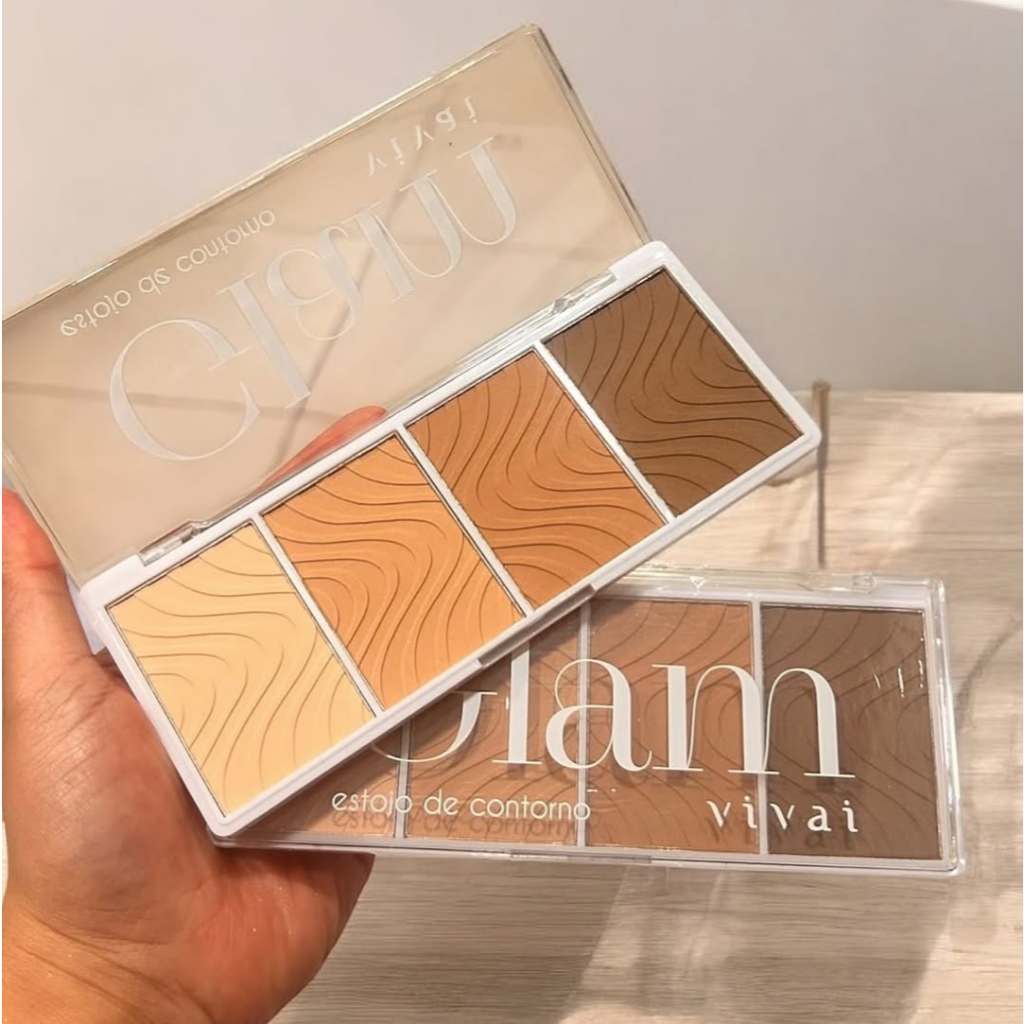 PALETA CONTORNO EM PÓ COMPACTO MAQUIAGEM GLAM VIVAI COM 4 CORES