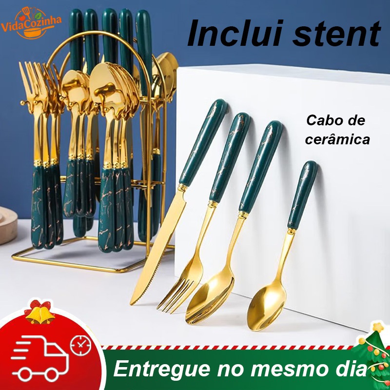 Talheres Colher Garfo Faca Luxo Linha Ouro Conjunto de talheres requintado faca (Sem suporte)