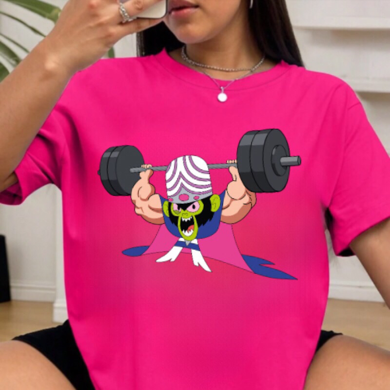 Camiseta Feminina Macaco forte Academia Camisa Unissex As meninas super poderosas T-shirt algodao macio e confortável
