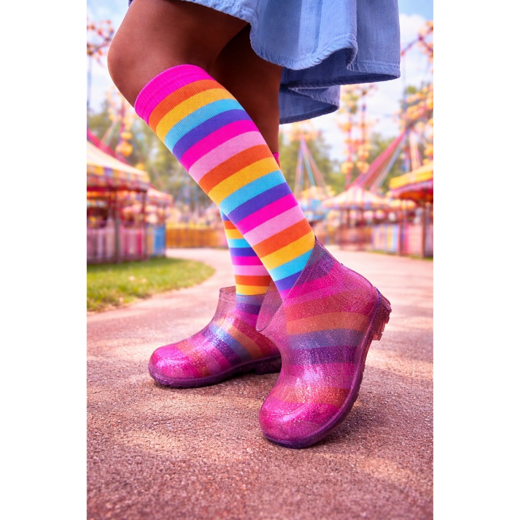 Bota Galocha Infantil Menina Galocha Lisa Rosa Glitter Impermeável Transparente