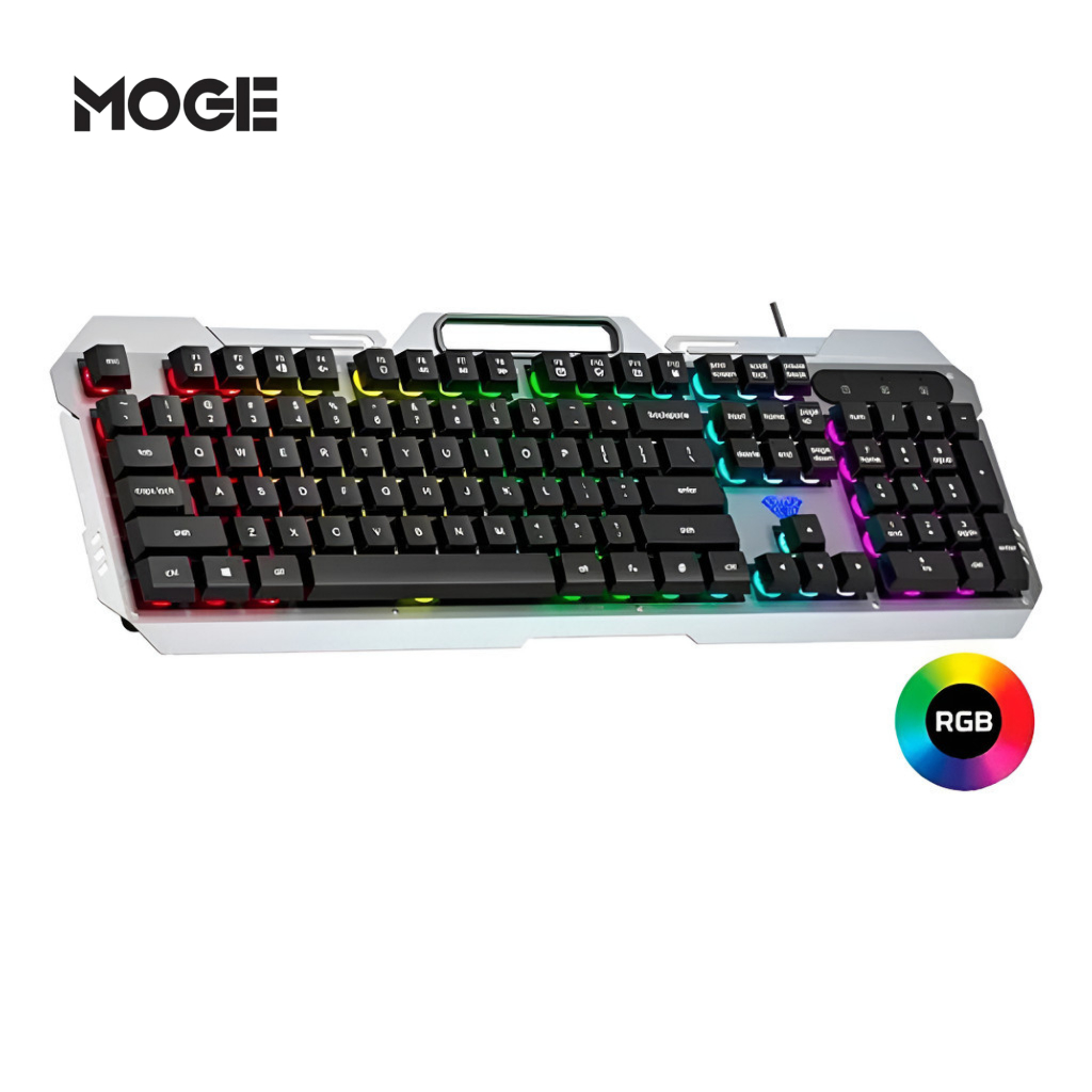 Teclado Gamer Aula F2023 RGB | USB Multimídia | 104 Teclas | Membrana Silencioso Prata