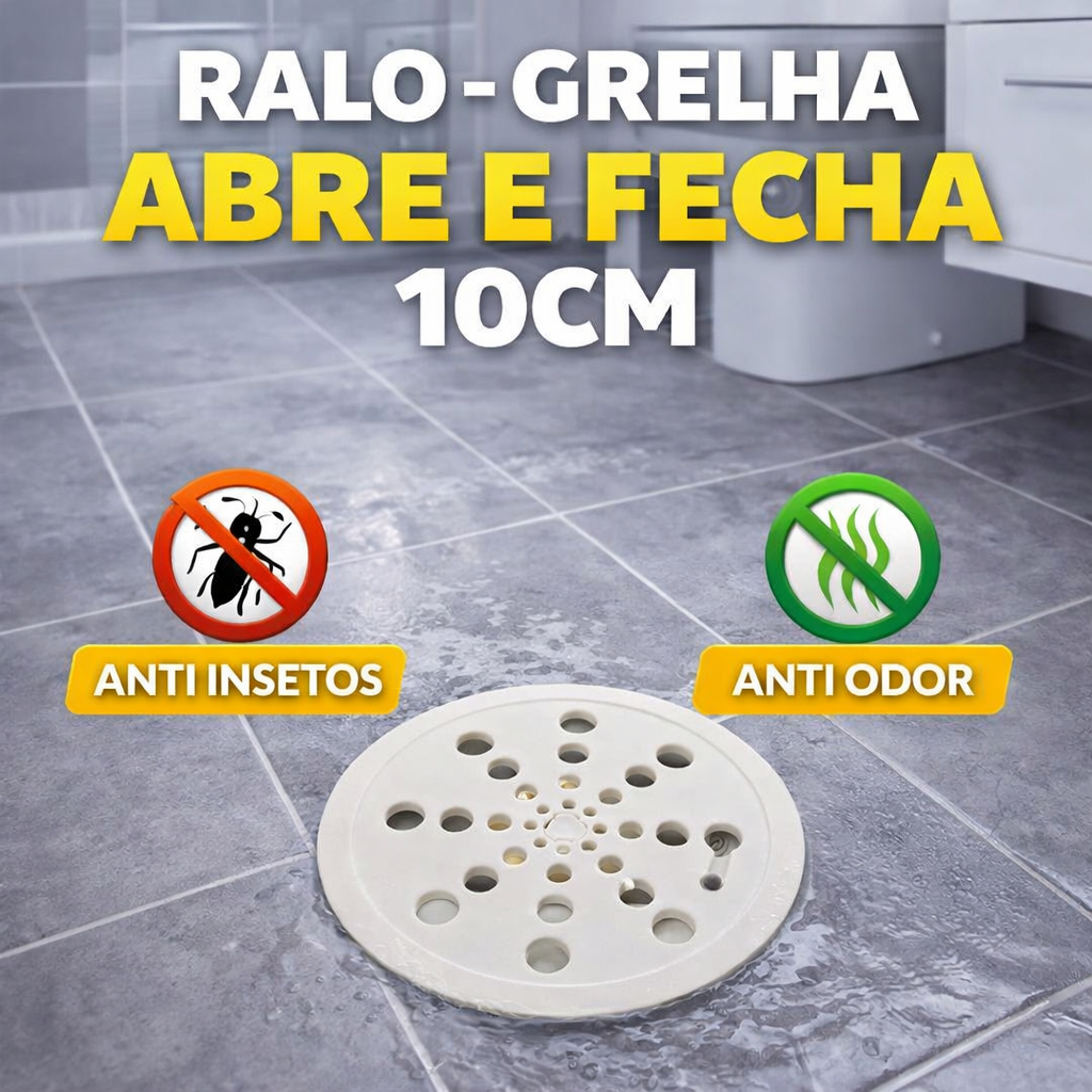 Tampa de Ralo Redonda 10cm com Sistema Abre e Fecha – Plástica Branca - Anti Odor Anti Insetos Banheiro