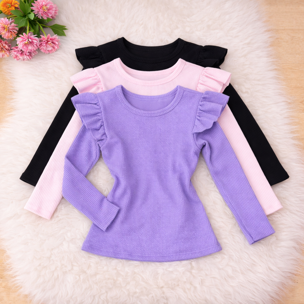 Blusa Infantil menina manga longa comprida com babado moda Outono Inverno em Oferta na Shopee