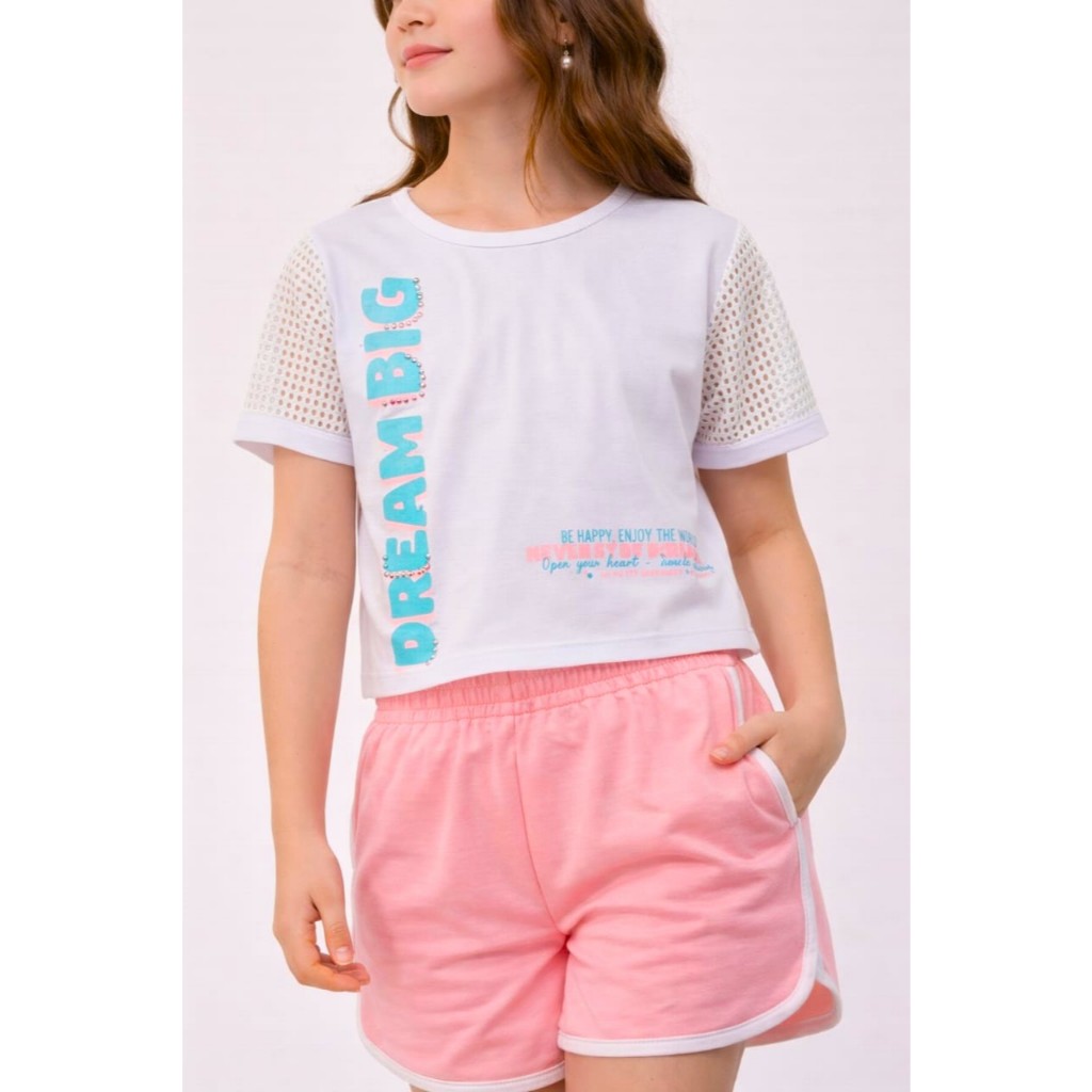 Conjunto Infantil Feminino Blusa + Shorts Confortável Moda Menina 01 a 08