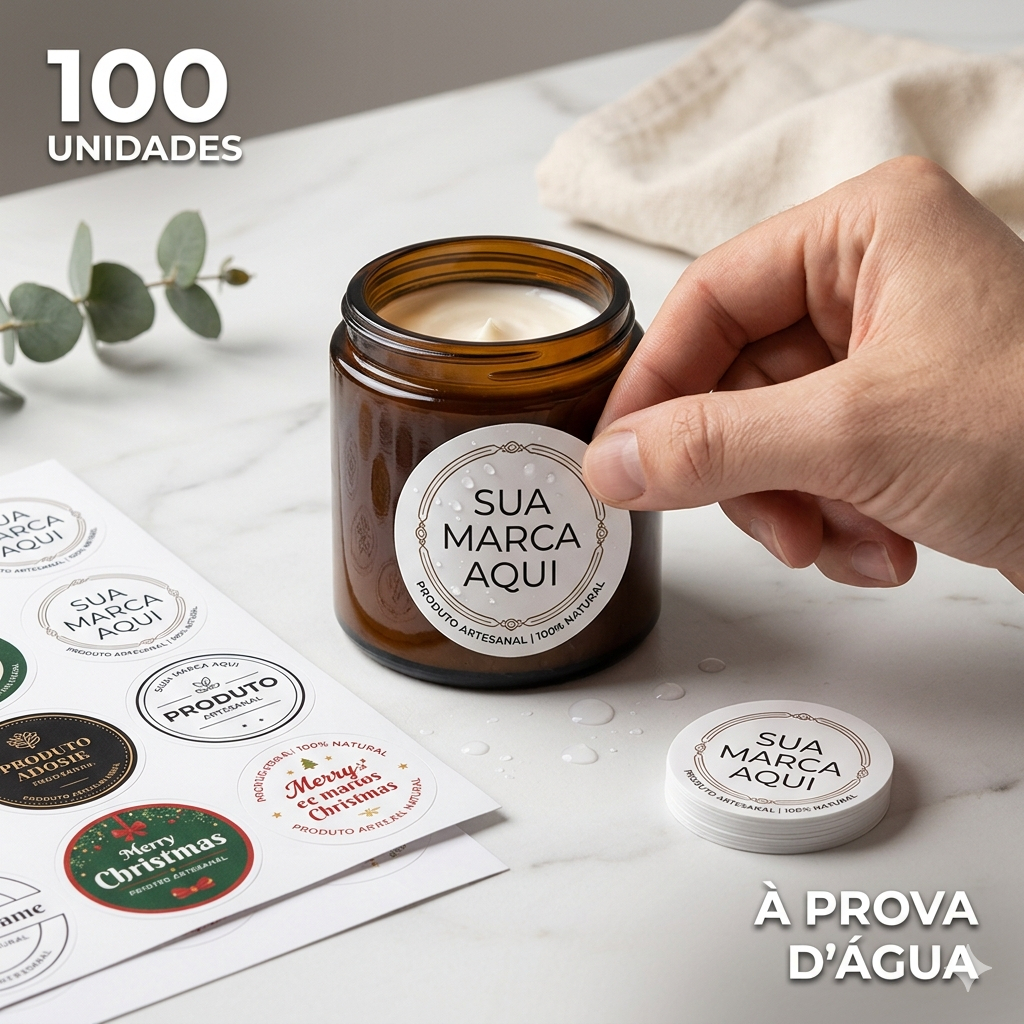 100 Rótulos Adesivos Personalizados Vinil À Prova D'água | Etiqueta Com Sua Logo Corte Digital Para Produtos e Festas