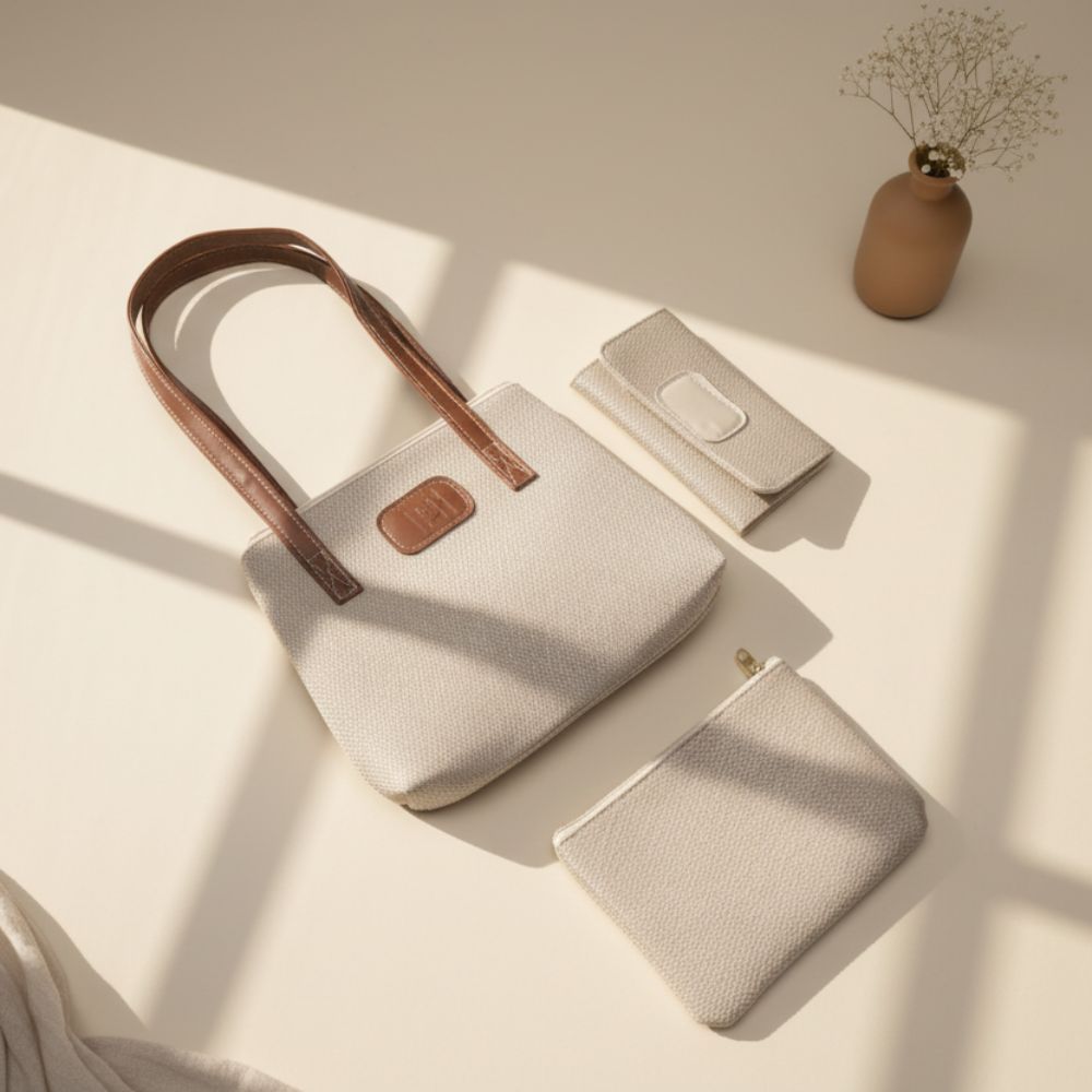 Bolsa Feminina Kit 3 Peças Mini Tote Lona + Carteira + Necessaire em Oferta na Shopee