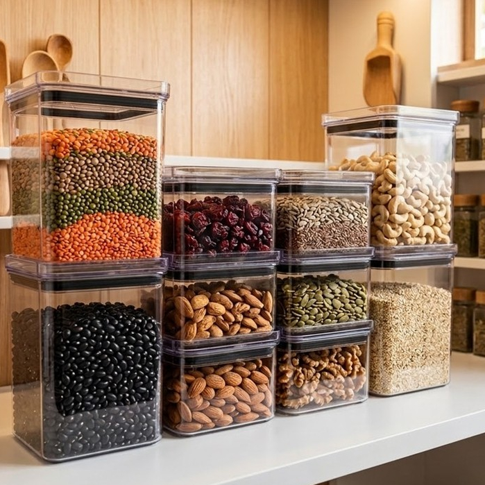 Kit 10 Potes Herméticos Organizador de Cozinha Acrílico Premium Incolor