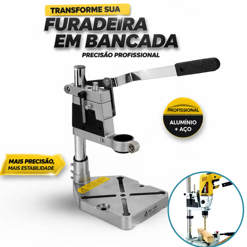 Suporte Furadeira Bancada e Mesa Ajustável Guia 43mm Profissional   base para furadeira portátil