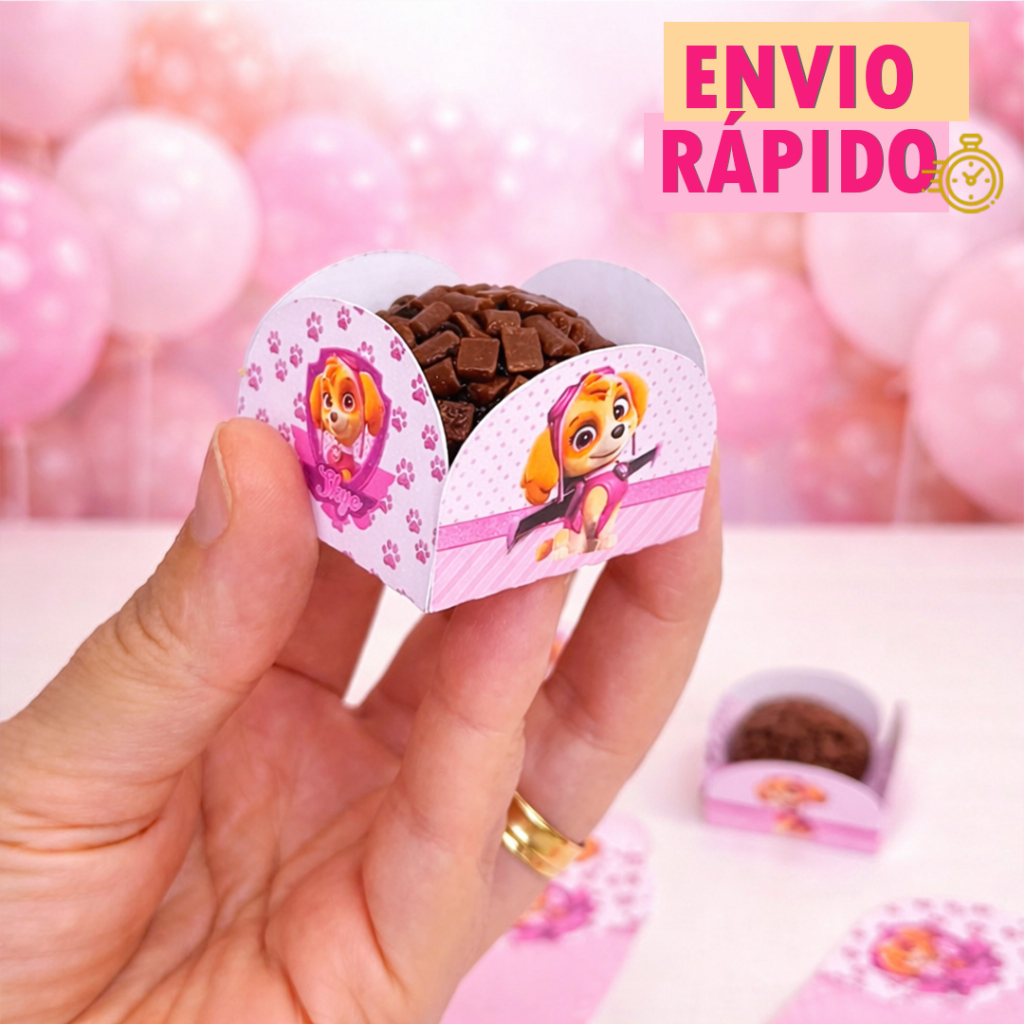 50 Forminhas Personalizadas de Doce Brigadeiro 4 Pétalas | Skye Patrulha Canina | Festa, Aniversário