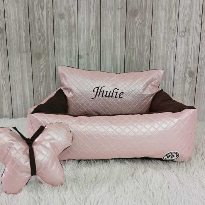 Colchão Pet Cama Cães e Gatos Sofá Rosa Corino Personalizado Tamanho G