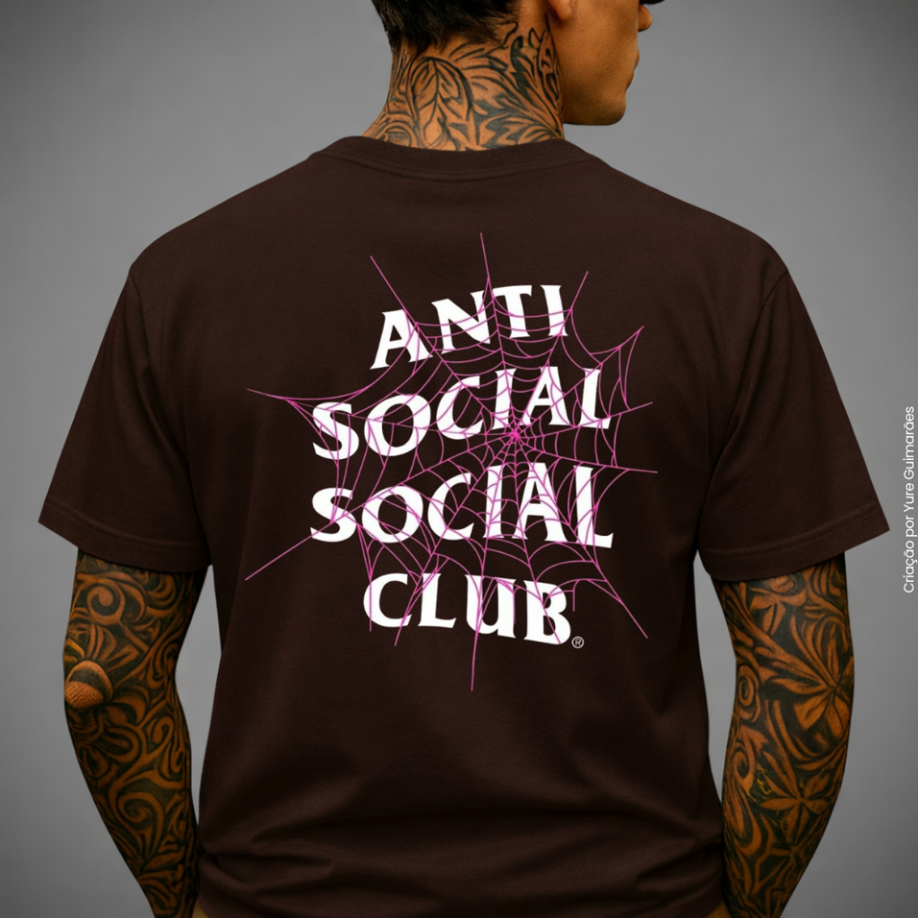Camiseta Unissex Antisocial Teia Aranha Camisa Streetwear Estampado Club 100%  Algodão Fio 30.1