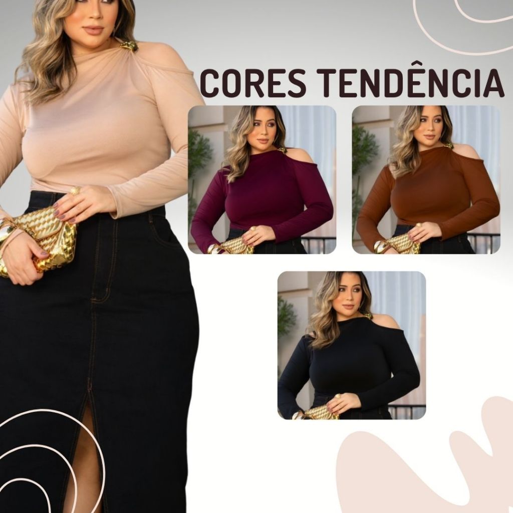 Blusa Feminina Plus Size Elegante Chic e Moderna Manga Longa Outono Inverno Tendência Blusinha Casual Trabalho Social