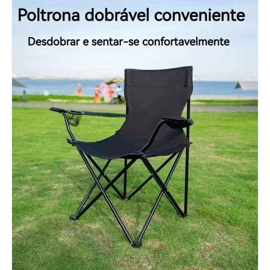 Cadeira Dobrável com Porta Copos – Estrutura em Aço para Camping e Lazer (Preto 016) (Verde 016) — imagem 2 de 2