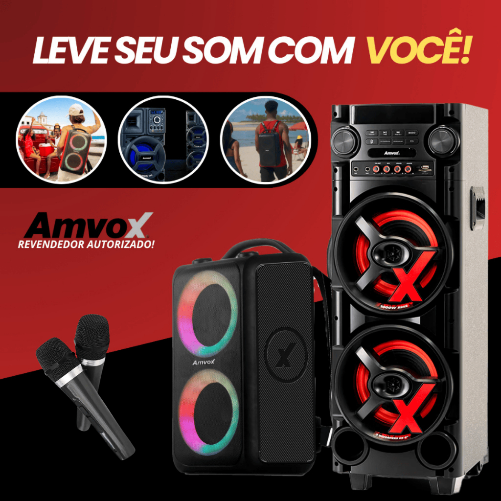 Caixa Som Amplificada Bluetooth Amvox 600W 1000W 1100W Portátil 2 Microfones ACA 600 bag 1000 New X 1100 Duplo 8 Black em Oferta na Shopee