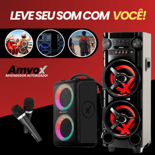 Caixa Som Amplificada Bluetooth Amvox 600W 1000W 1100W Portátil 2 Microfones ACA 600 bag 1000 New X 1100 Duplo 8 Black em Oferta na Shopee
