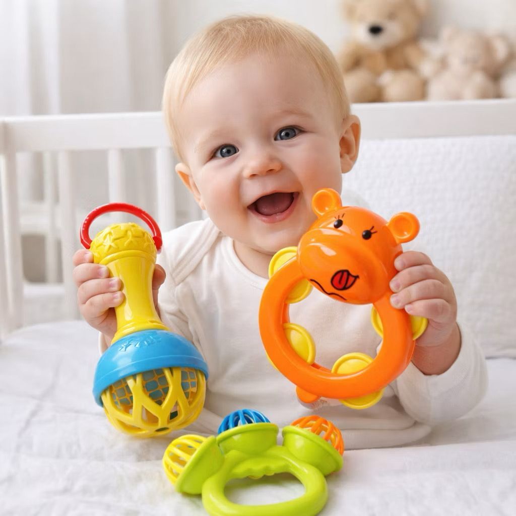 Kit Brinquedos Bebe Chocalho Mordedor Silicone Macio Bola Colorida Para Meninas e Meninos Móbile