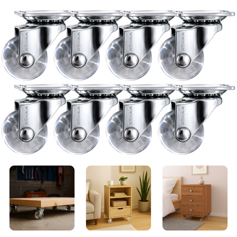 Kit Com 8 Rodinha Rodizio Para Armário De Silicone Base Giratória 35mm Sem Freio