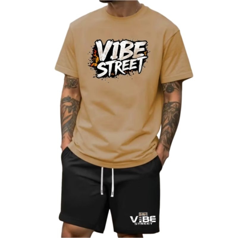CONJUNTO MASCULINO STREETWEAR VIBE CAMISETA E SHORT TECTEL MASCULINO ESTILO URBANO VERAO  PREMIUM SKATE LANÇAMENTO